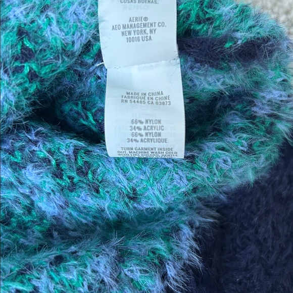 Aerie Flurry Oversized Argyle Sweater Fuzzy Winter Cozy Blue Crewneck Top XXS - Picture 8 of 11